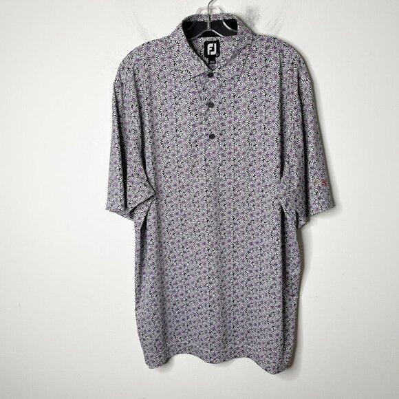 FootJoy Black and White Patterned Polo Shirt - Picture 2 of 9